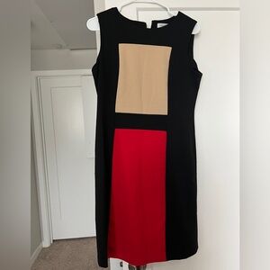 Calvin Klein Black, Beige, and Red Midi Dress